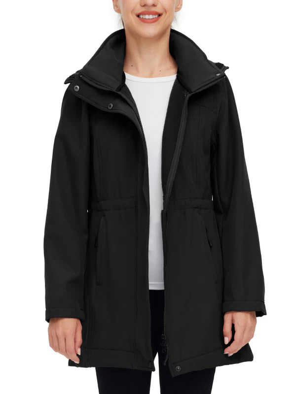 Wantdo Women's Long Softshell Jackets with Hood Fleece Lined Jacket Windbreaker