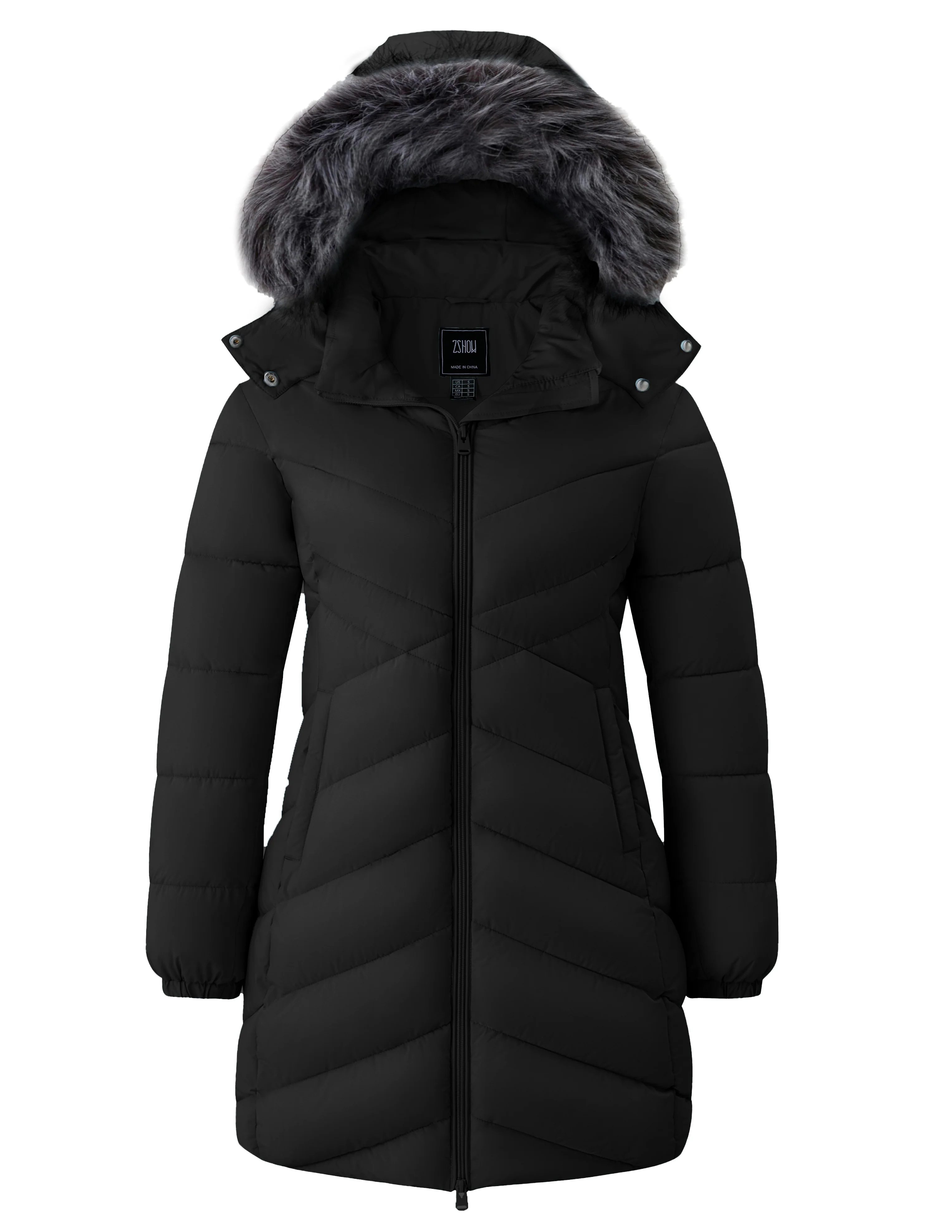 ZSHOW Women's Long Winter Coat Waterproof Warm Quilted Puffer Jacket with Faux Fur Hood