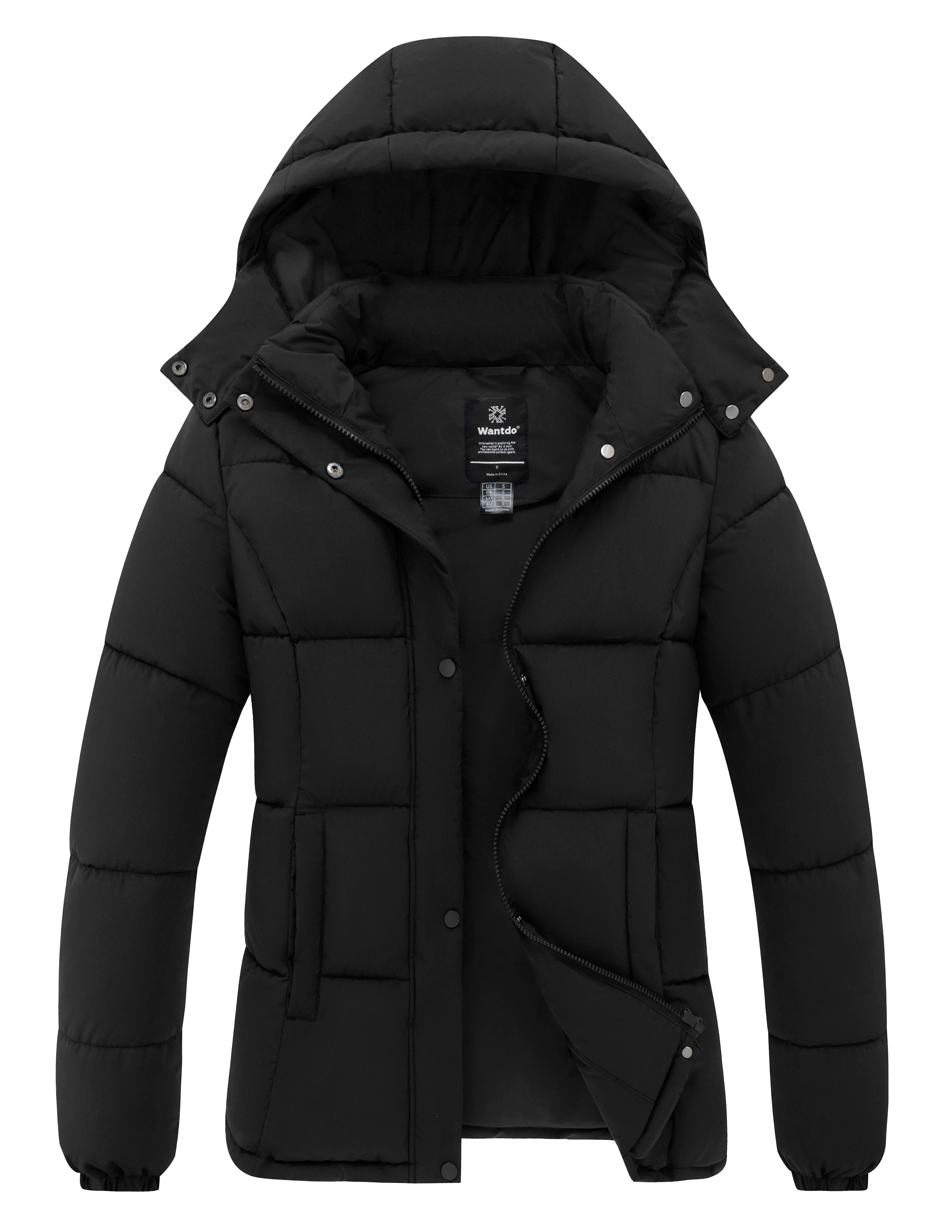 wantdo Women's Puffer Jacket Lightweight Winter Coat with Removable Hood