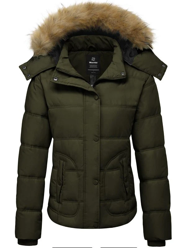 Women's Quilted Puffer Jacket Padded with Faux Fur Hooded Valley II