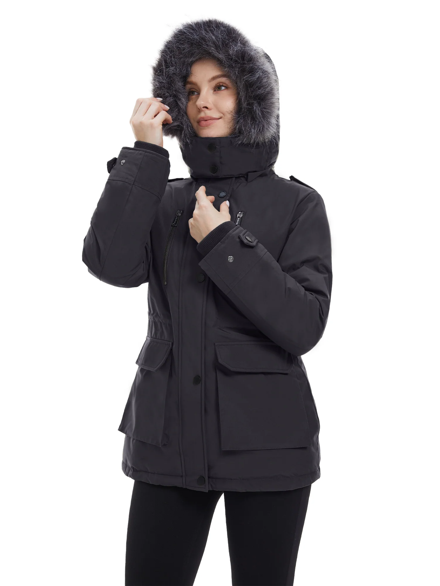 Wantdo Women's Waterproof Jacket Insulated Winter Coat Winter Puffer Coat with Removable Faux Fur Hood