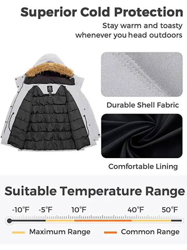 Women's Plus Size Puffer Jacket Warm Winter Parka Coat with Removable Fur Hood Regenerated Polyester