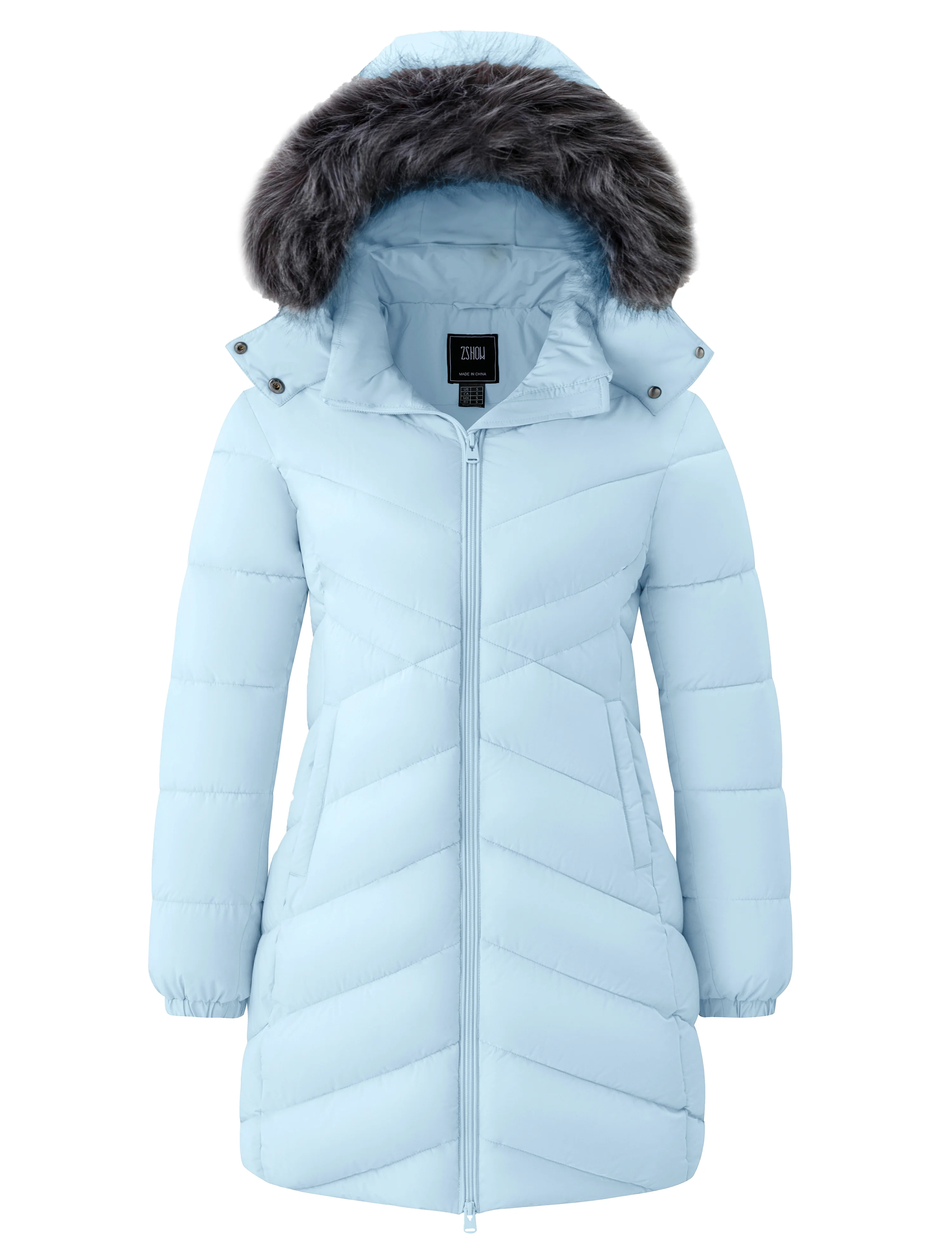 ZSHOW Women's Long Winter Coat Waterproof Warm Quilted Puffer Jacket with Faux Fur Hood