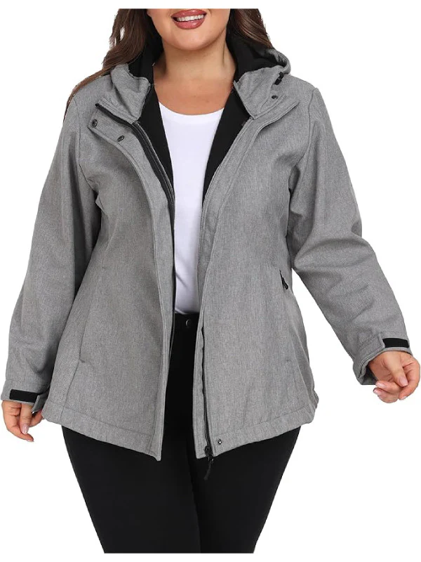 Wantdo Women's Plus Size Softshell Jackets Hooded Warm Fleece Lined Windbreaker