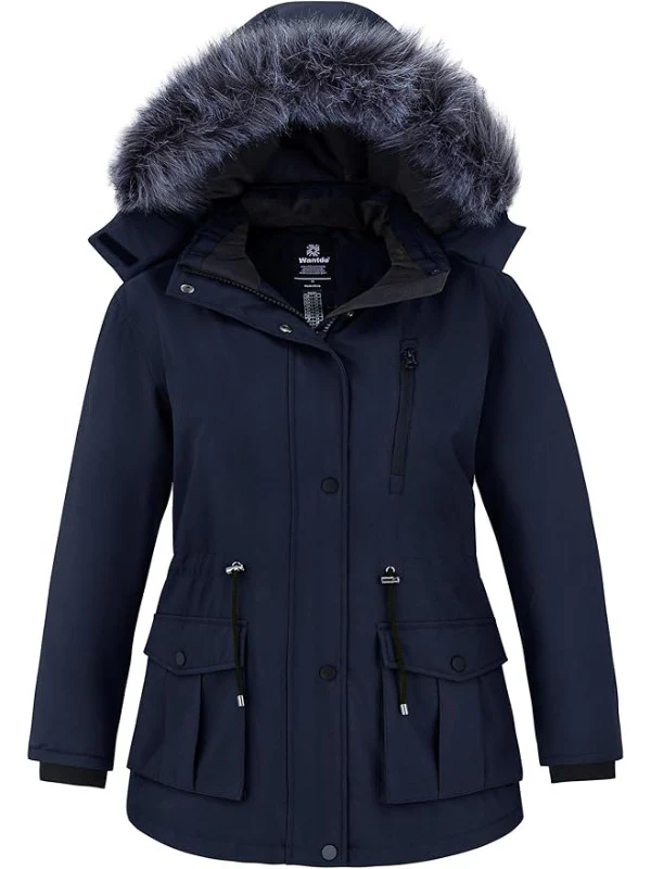 Women's Plus Size Winter Warm Coat Waterproof Parka Jacket with Removable Fur Hood