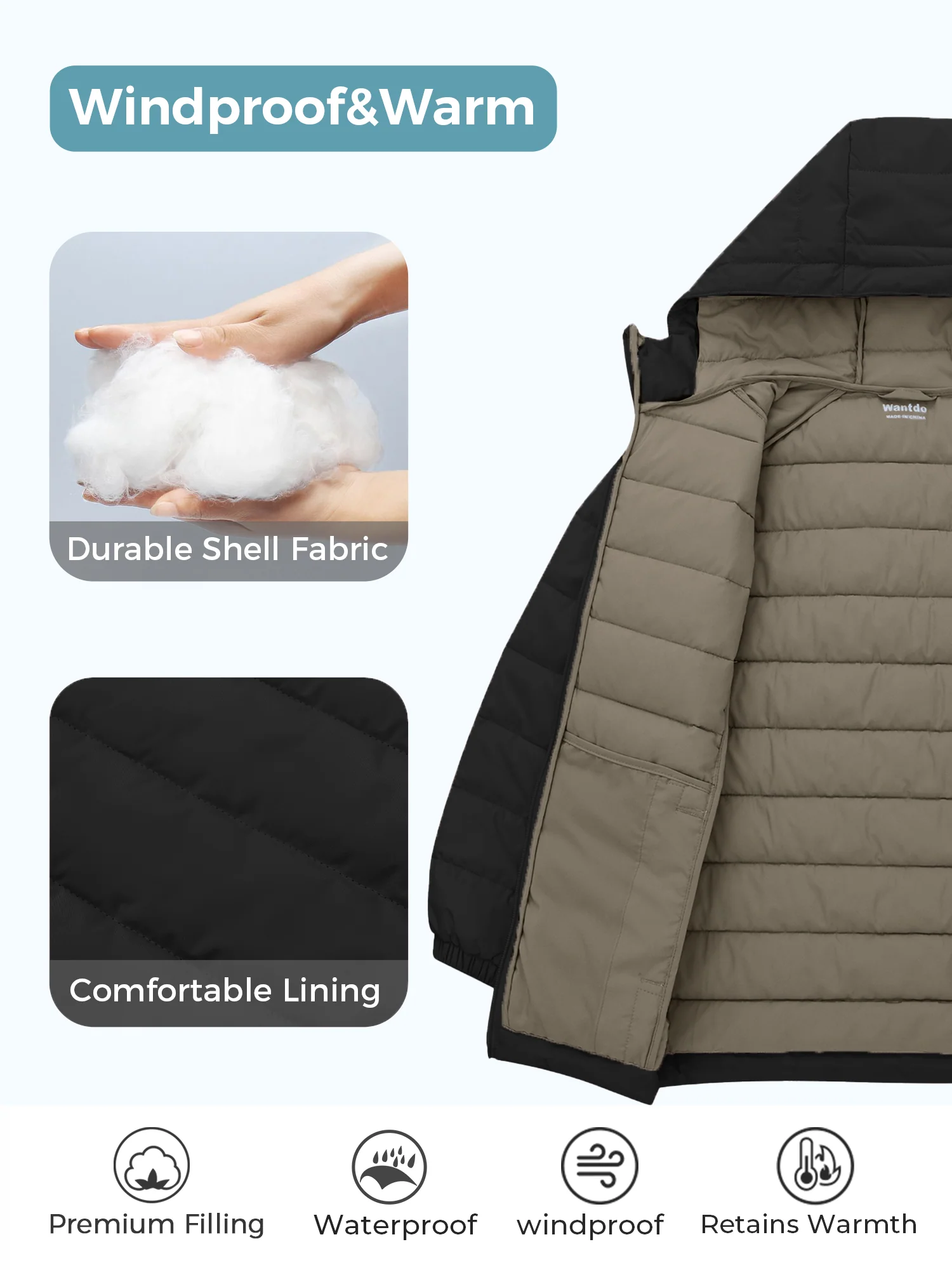 Wantdo girls lightweight winter coat hooded puffer jacket