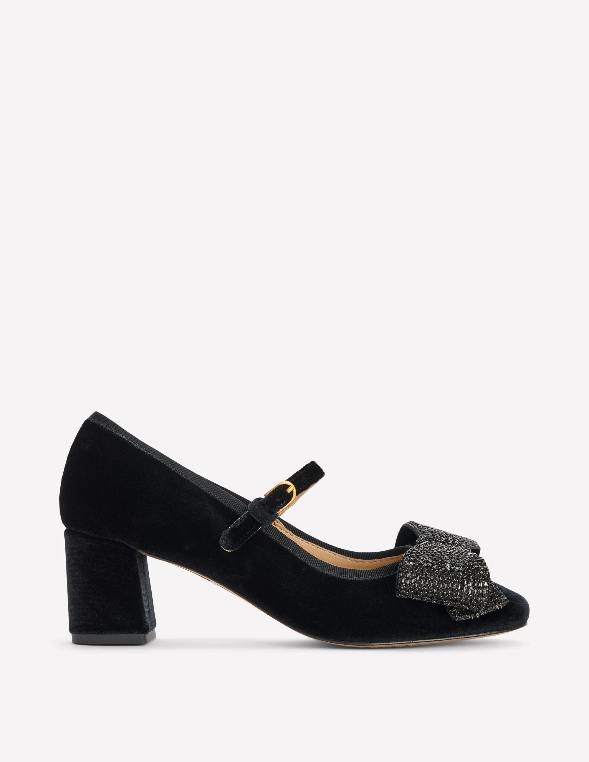 Embellished Bow Block Heels-Black