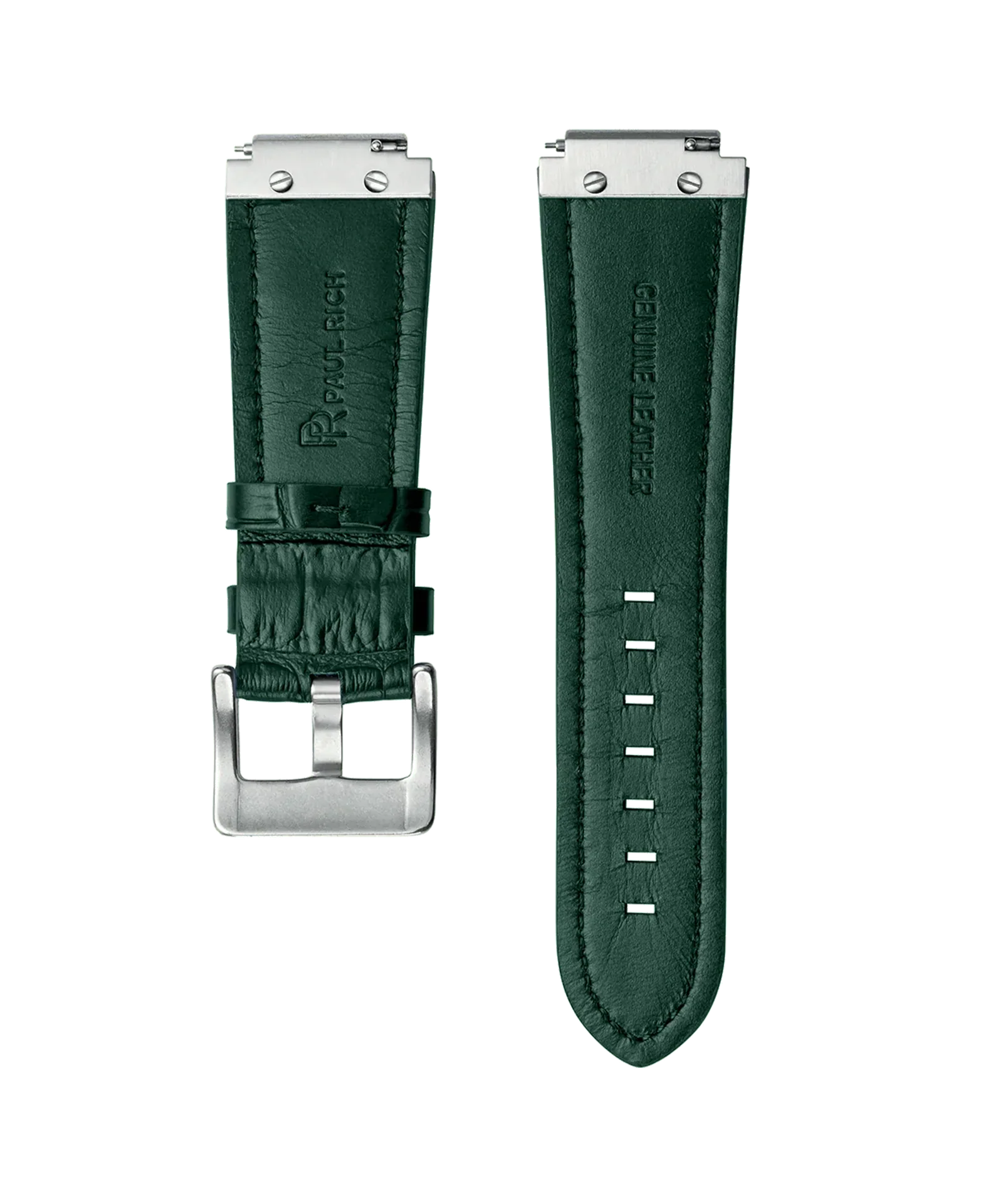 Star Dust I Green Silver Leather Watchband
