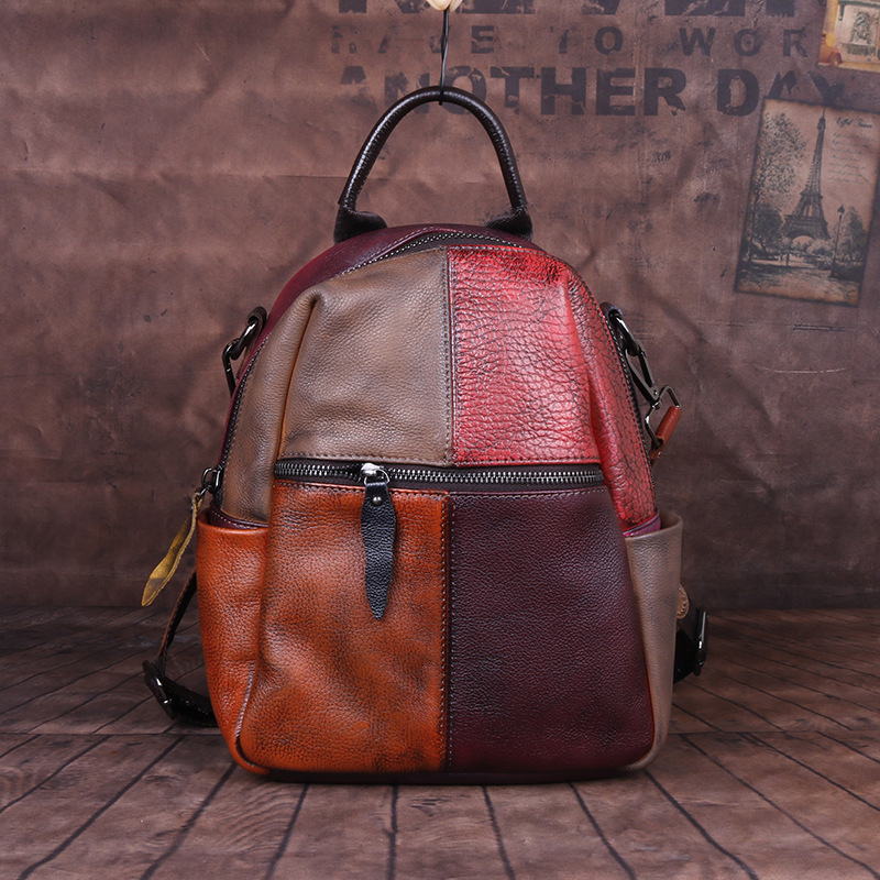 Vintage Multi-Color Patchwork Leather Backpack
