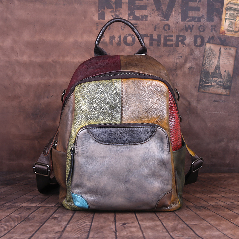 Vintage Multi-Color Patchwork Leather Backpack