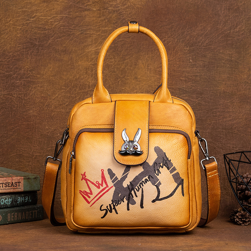 Vintage Graffiti Leather Handbag & Crossbody Bag