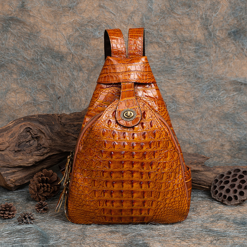 Vintage Croc-Embossed Leather Sling Backpack