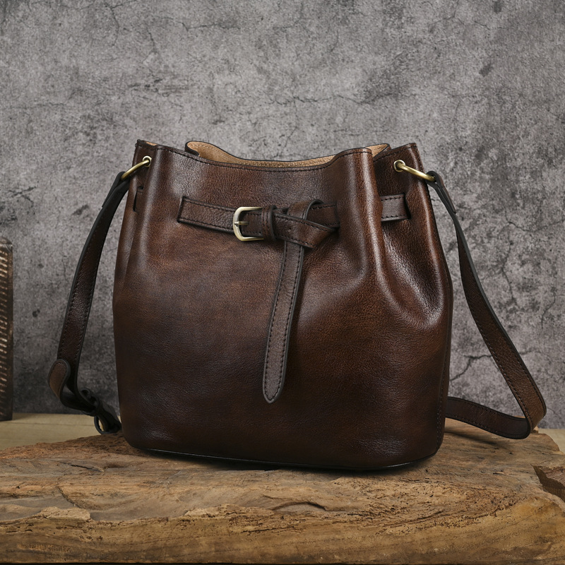 Vintage Leather Bucket Shoulder Bag