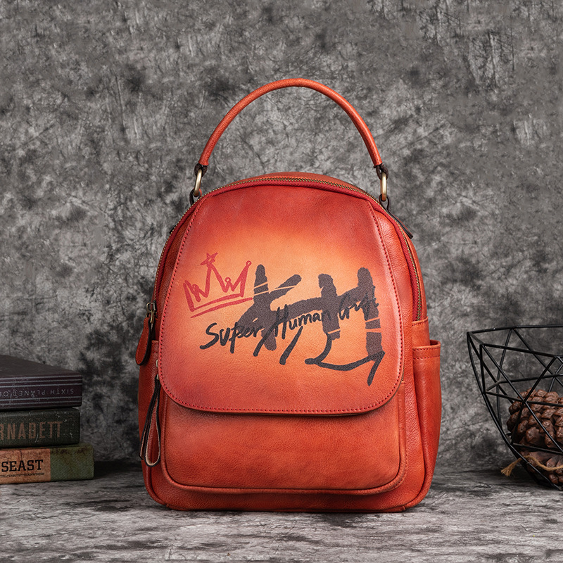 Vintage Graffiti Art Leather Backpack