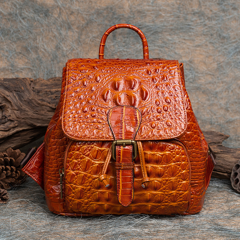 Vintage Croc-Embossed Leather Backpack