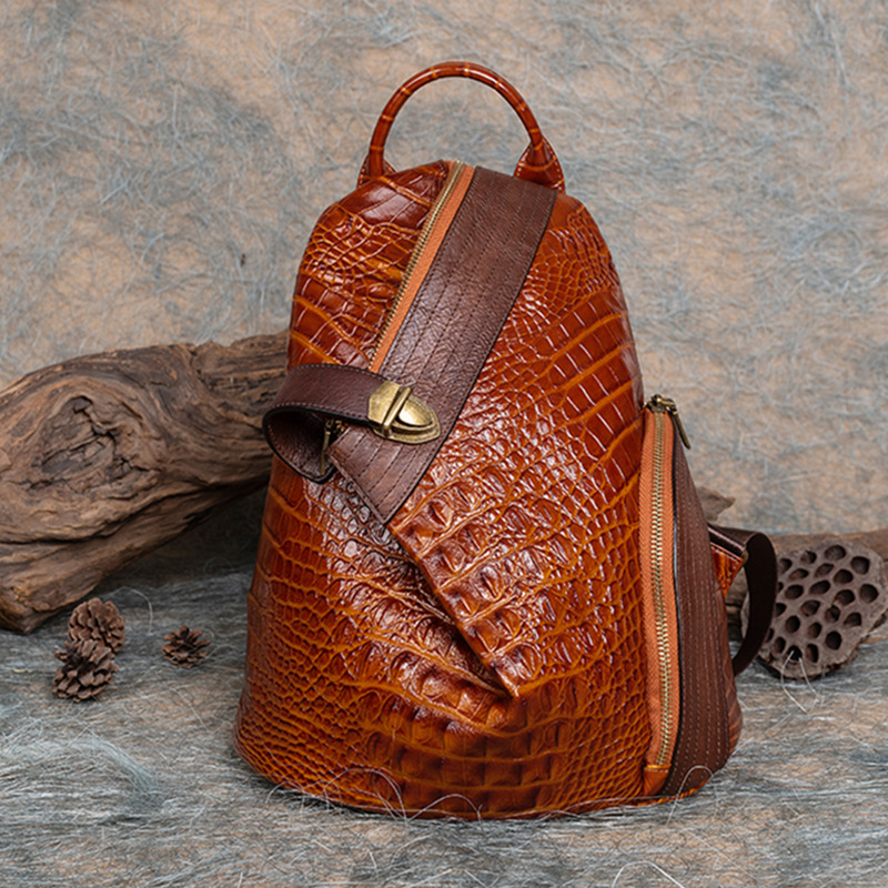 Vintage Croc-Embossed Leather Sling Backpack