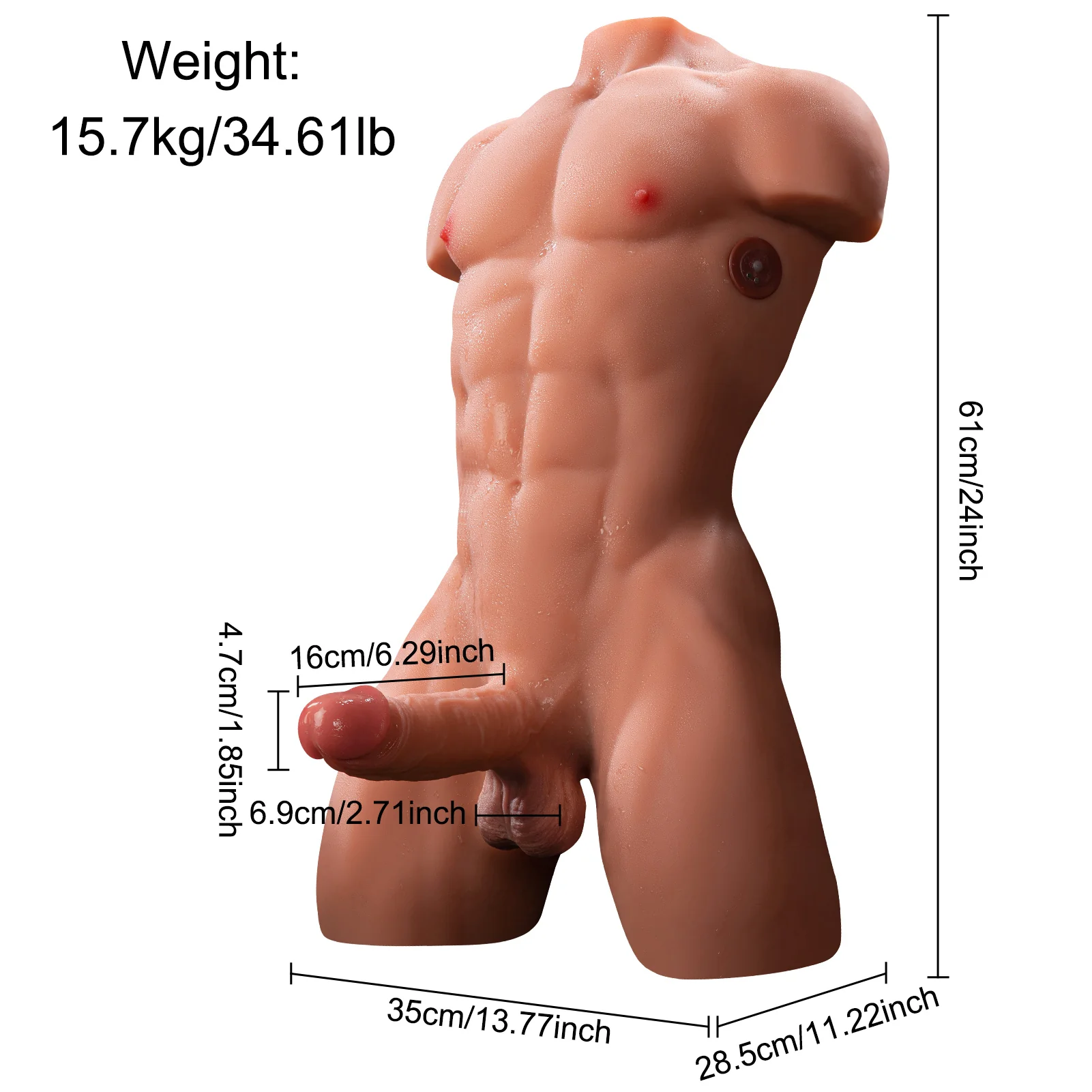 Sex Doll for Women with 7 Inch Wriggling & Thrusting Dildo 3D Muscles Torso 35LB - Henry