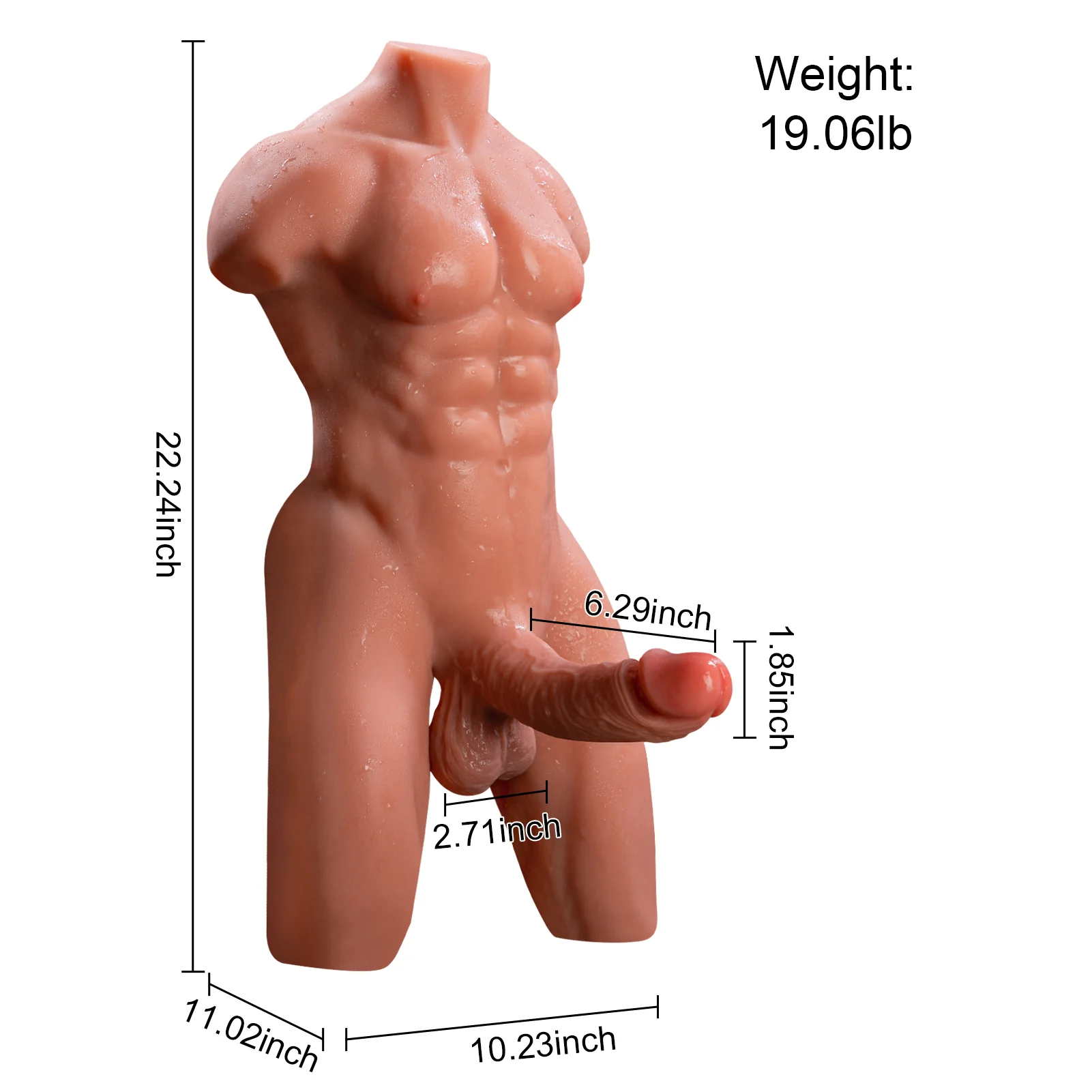 Male Sex Doll Torso for Women with 6.3IN Thrusting & Vibrating Dildo 19LB - Rudolf