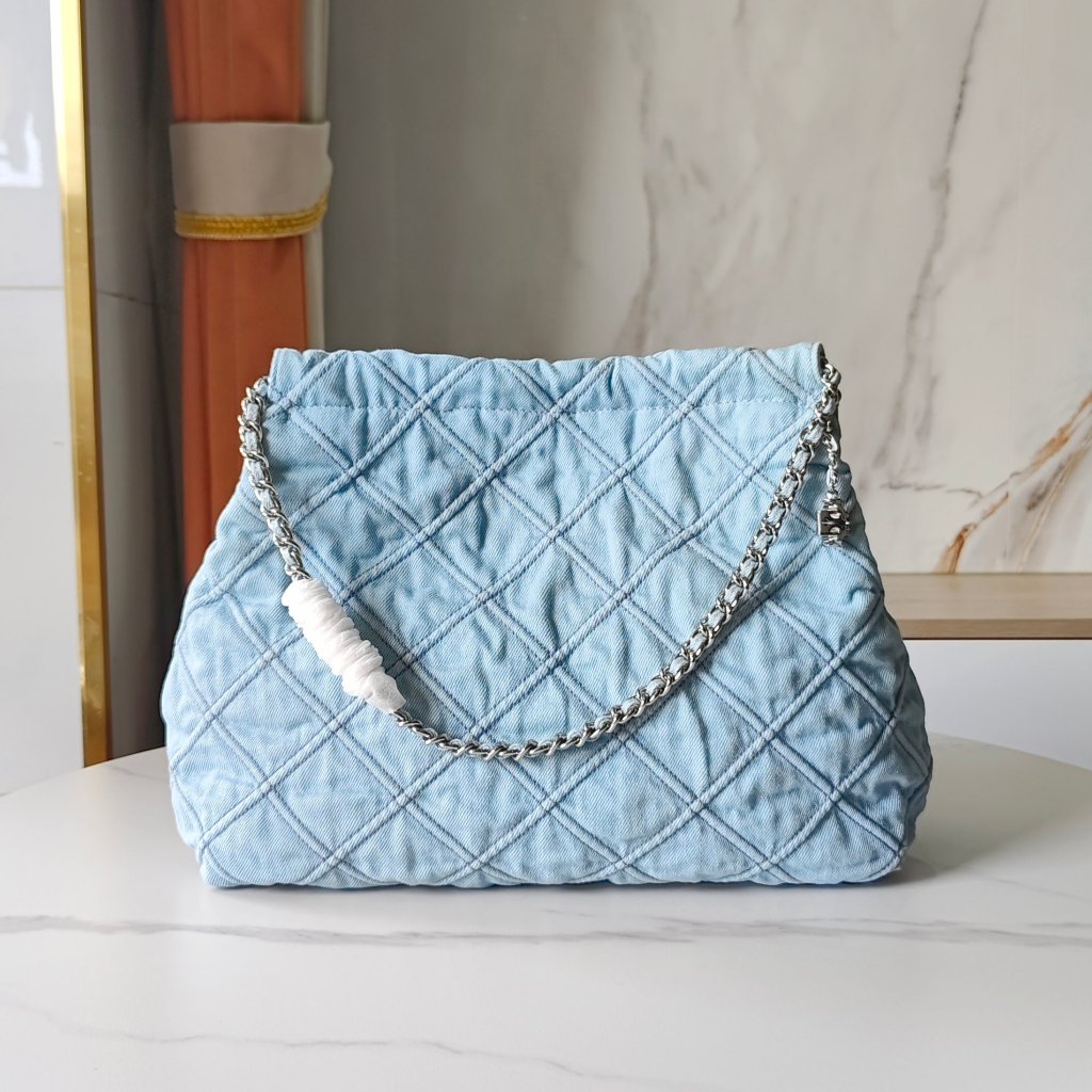 001 154572 Fleming Light Blue Denim Hobo Chain Bag Shoulder Bag