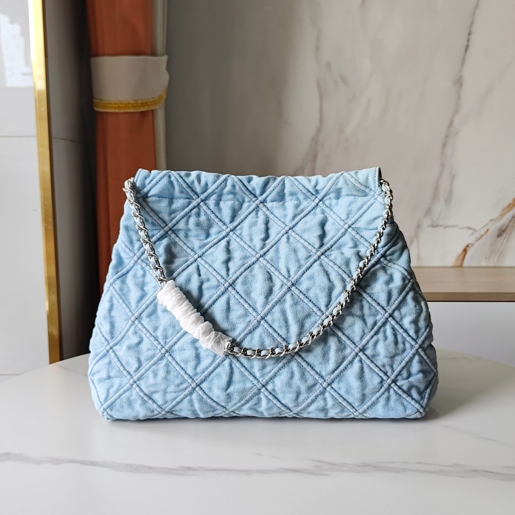 001 154572 Fleming Light Blue Denim Hobo Chain Bag Shoulder Bag