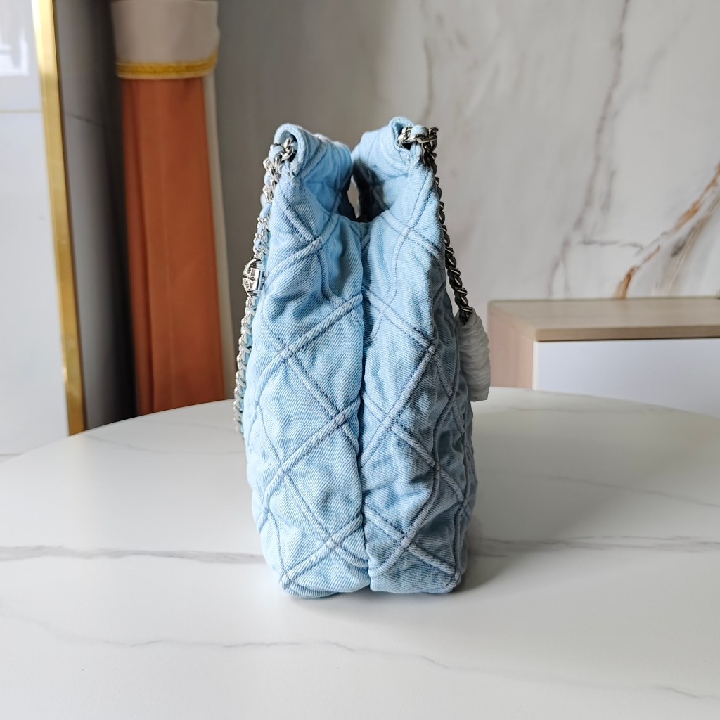 001 154572 Fleming Light Blue Denim Hobo Chain Bag Shoulder Bag