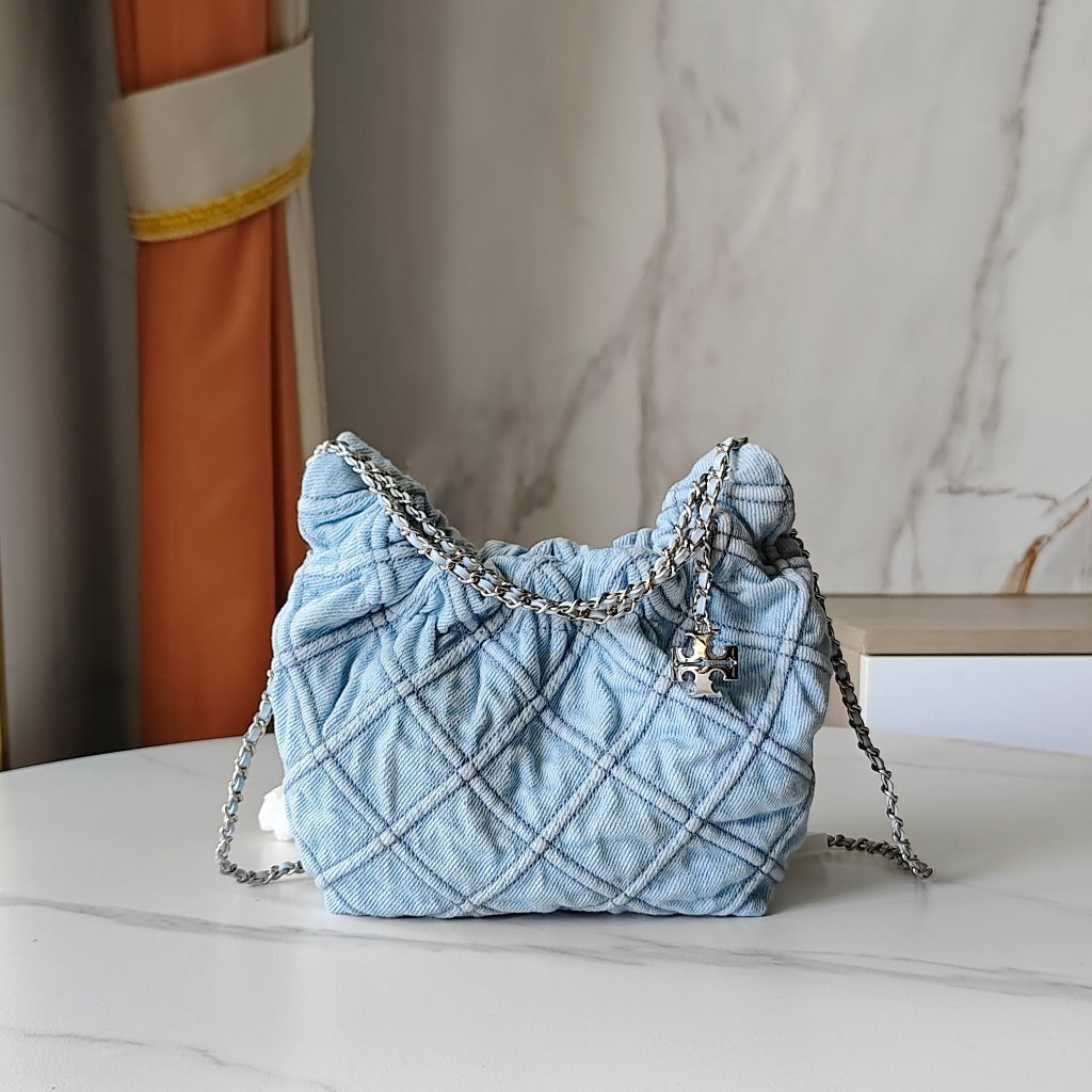 001 154572 Fleming Light Blue Denim Hobo Chain Bag Shoulder Bag