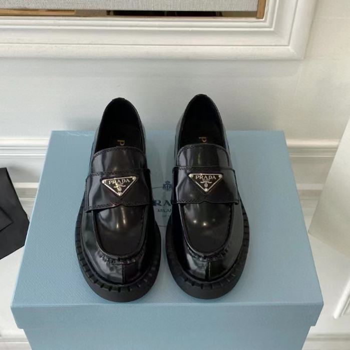 Prada Loafers Black Cowhide 6cm Men's Shoes Women's Shoes