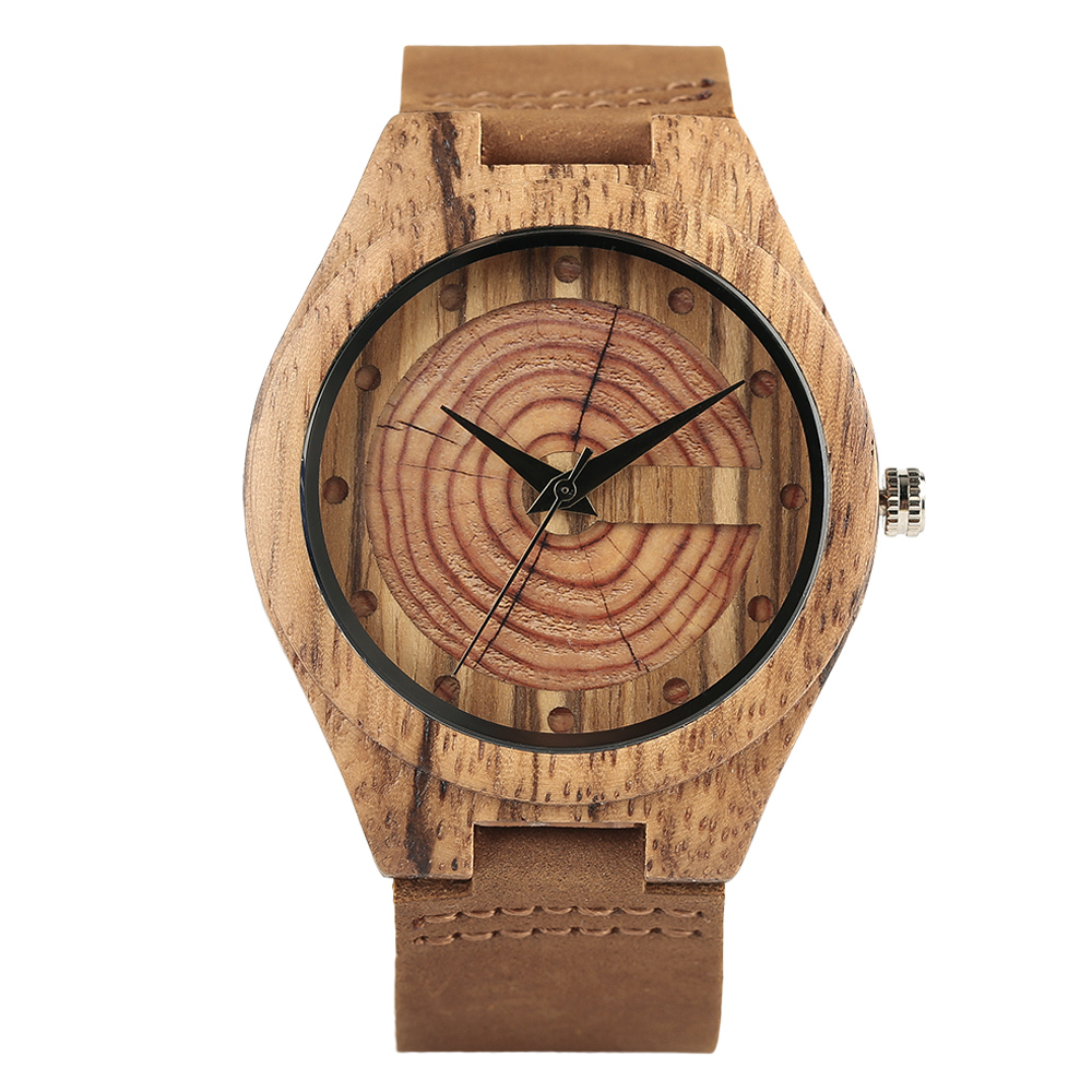 Fast Production No Logo Bamboo Wood Watch Engraving Wood Grain Leather Strap Wooden Watches for Men