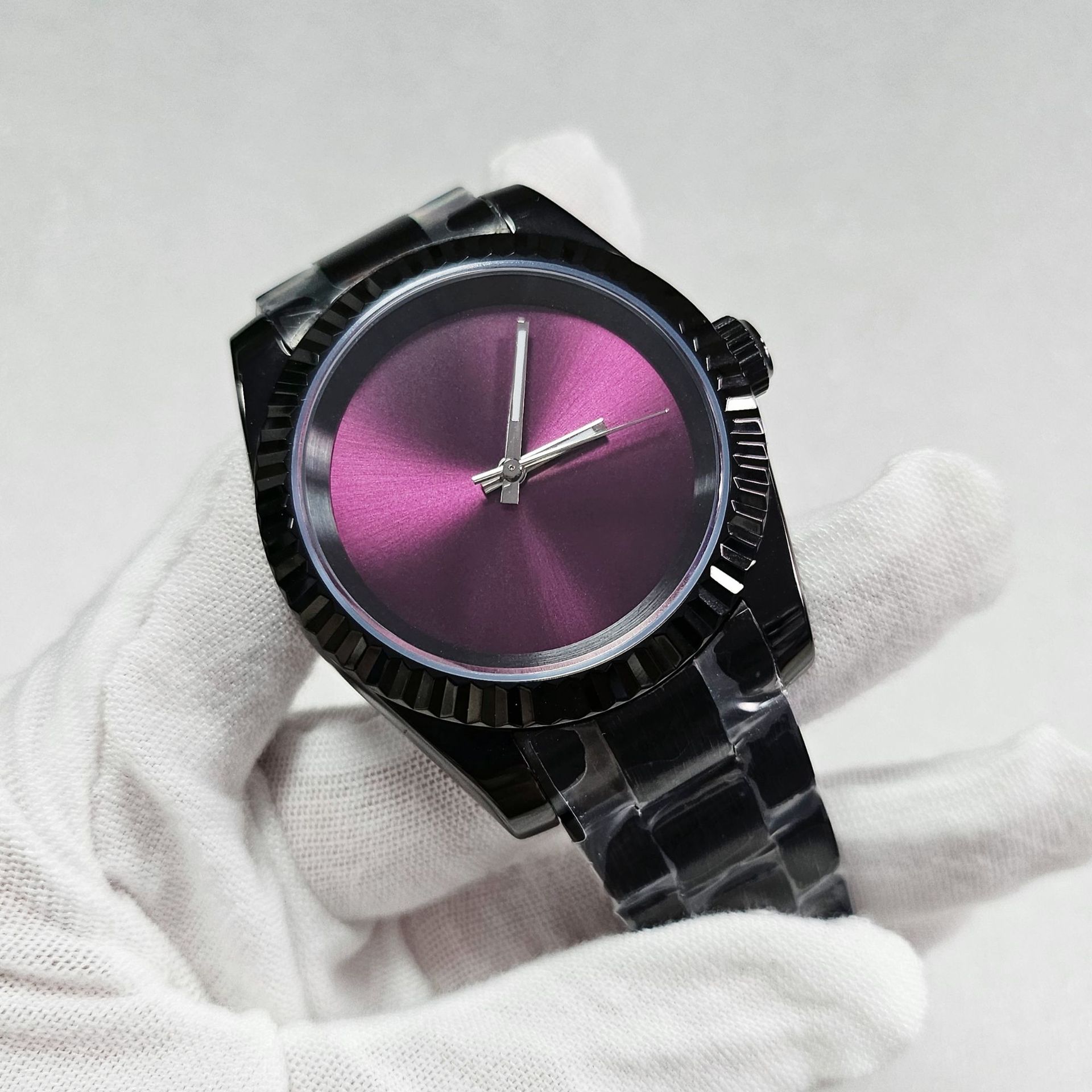 Men Watch 39mm Vintage No logo Dial Retro Business Luxury Sapphire NH35 Automatic Mechanical Carving Fluted Bezel Men Watch