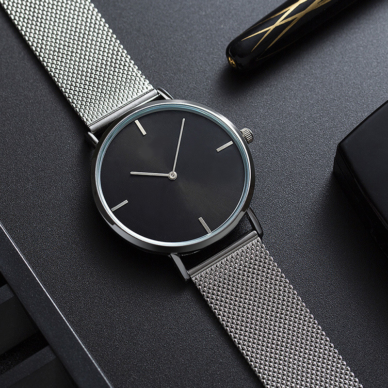 Minimalist Your Own Logo Fashion  Watches Men Stainless Steel Mesh Belt Quartz Watch Relogio Masculino