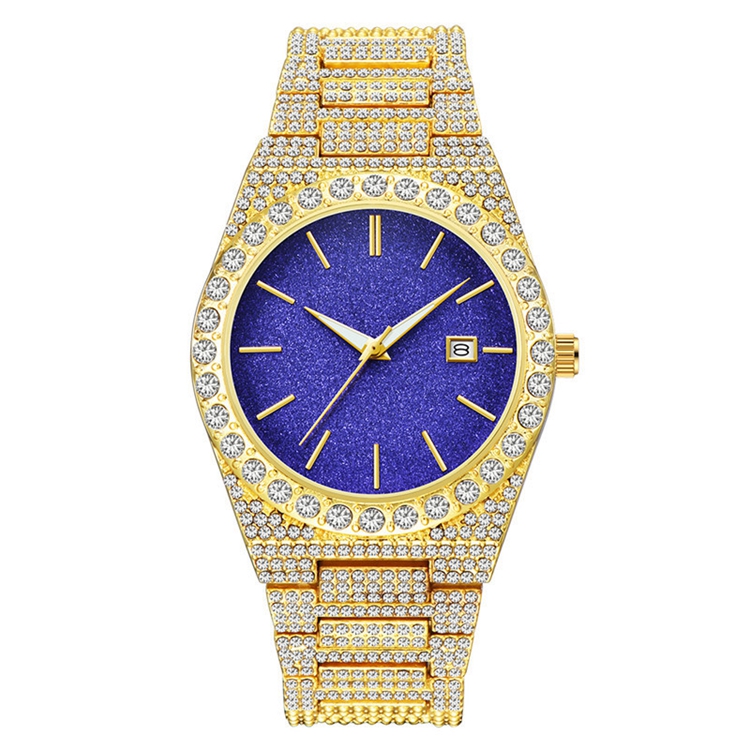 Top Quality Mens No Logo Luxury Stainless Steel Gold Diamond Quartz Watch