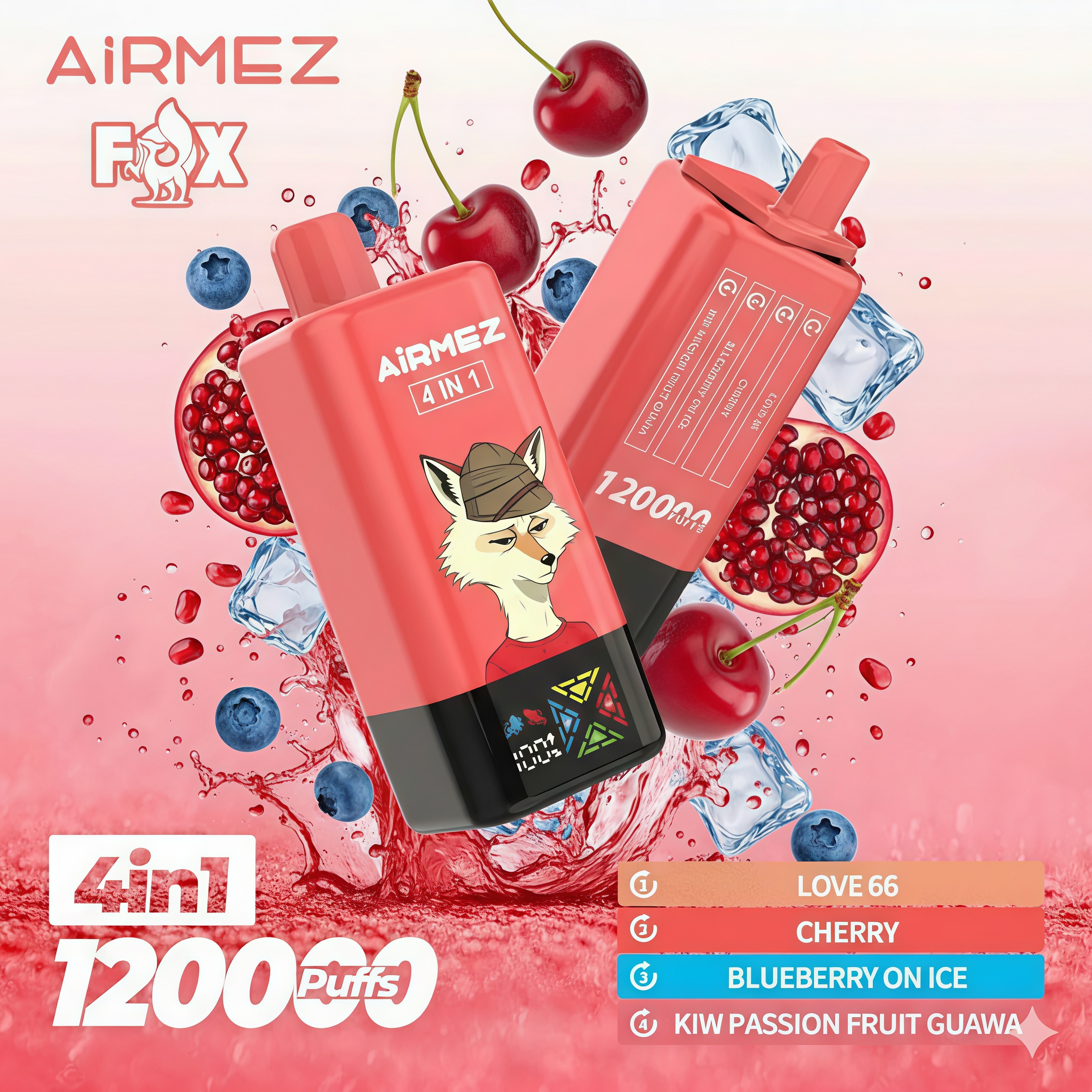 Airmez FOX 4 IN 1 Flavors 120000 Puffs Disposable Vape (LED Display) (Nic 2%)