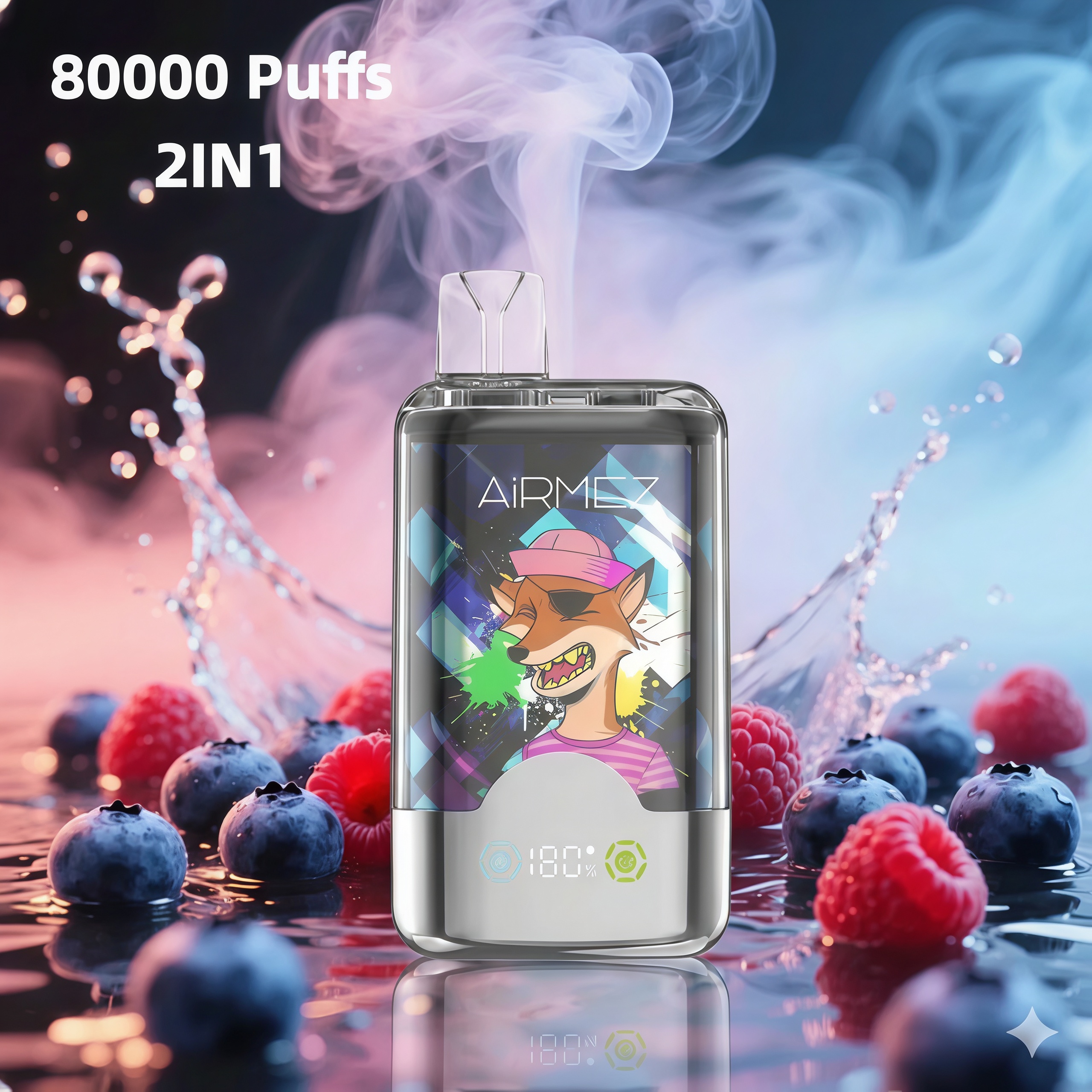 Airmez FOX 2 IN 1 Double Flavors 80000 Puffs Disposable Vape (LED Display) (Nic 2%)