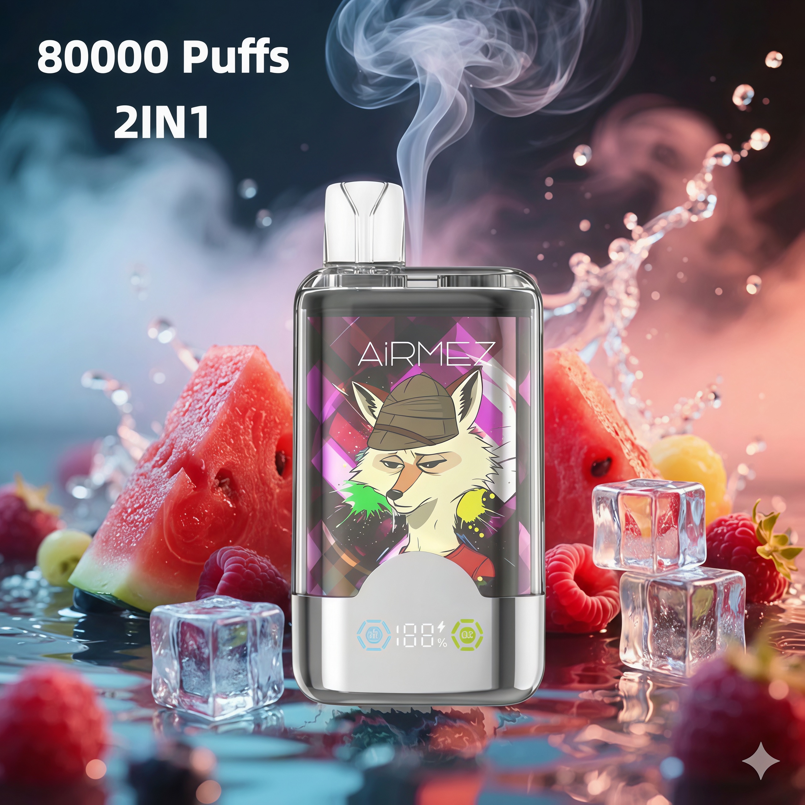 Airmez FOX 2 IN 1 Double Flavors 80000 Puffs Disposable Vape (LED Display) (Nic 2%)