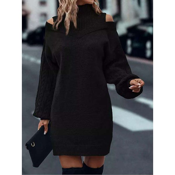 MODE TRUI JURK MET MOCK NECK, OPEN-SCHOUDER EN KABEL LANGE MOUWEN