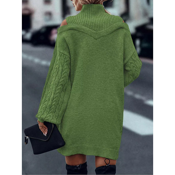 MODE TRUI JURK MET MOCK NECK, OPEN-SCHOUDER EN KABEL LANGE MOUWEN