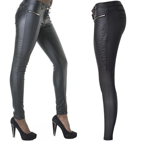 GETAILLEERDE KUNSTLEREN BROEK MET RITS EN LAGE TAILLE