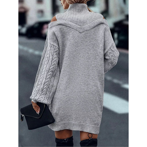 MODE TRUI JURK MET MOCK NECK, OPEN-SCHOUDER EN KABEL LANGE MOUWEN