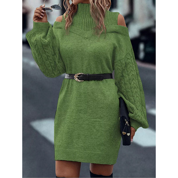 MODE TRUI JURK MET MOCK NECK, OPEN-SCHOUDER EN KABEL LANGE MOUWEN