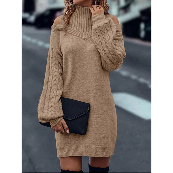 MODE TRUI JURK MET MOCK NECK, OPEN-SCHOUDER EN KABEL LANGE MOUWEN