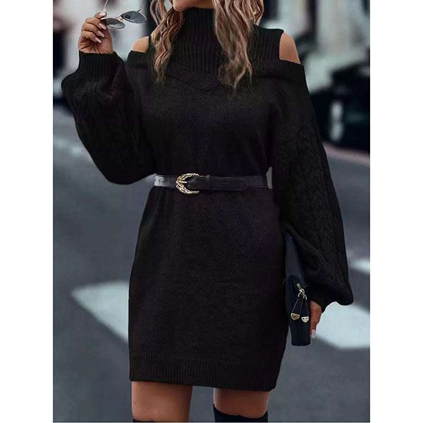 MODE TRUI JURK MET MOCK NECK, OPEN-SCHOUDER EN KABEL LANGE MOUWEN