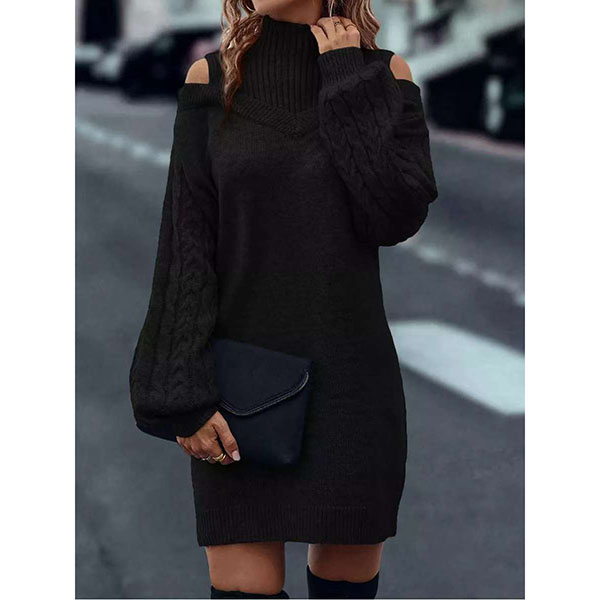 MODE TRUI JURK MET MOCK NECK, OPEN-SCHOUDER EN KABEL LANGE MOUWEN