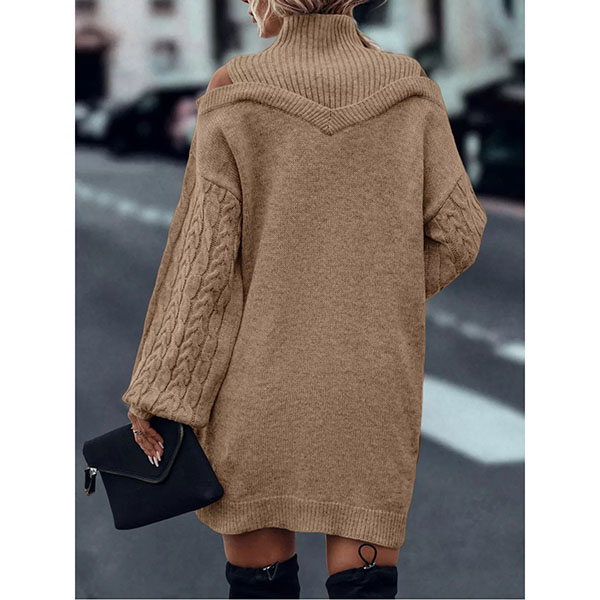 MODE TRUI JURK MET MOCK NECK, OPEN-SCHOUDER EN KABEL LANGE MOUWEN