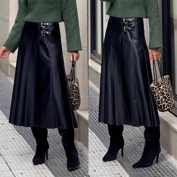 PU-KUNSTLEREN MIDI-ROK MET HOGE TAILLE