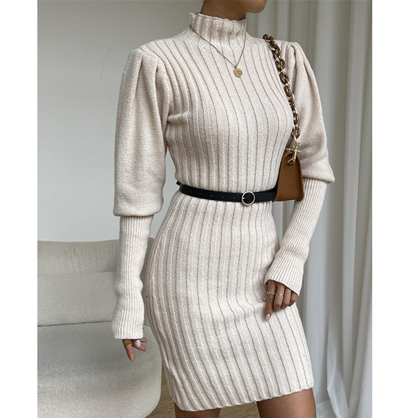 GERIBBELDE SWEATER JURK