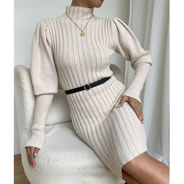 GERIBBELDE SWEATER JURK