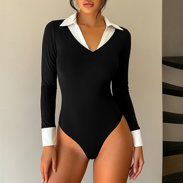 DAMESBODYSUIT MET CONTRASTERENDE KLEUREN