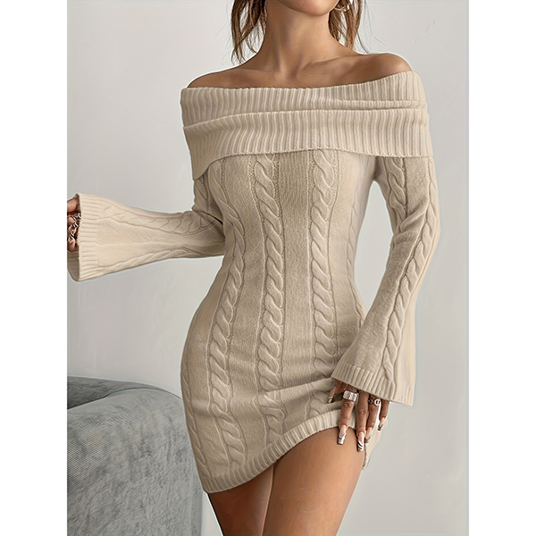 TRUI-JURK MET OFF-THE-SHOULDER EN KABELGEBREID