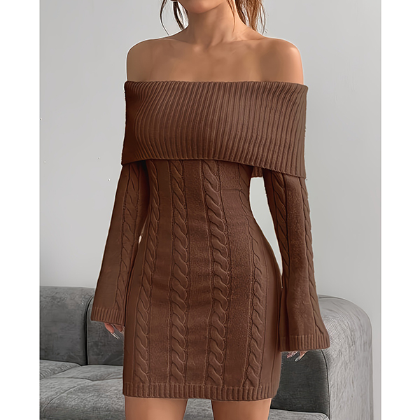 TRUI-JURK MET OFF-THE-SHOULDER EN KABELGEBREID