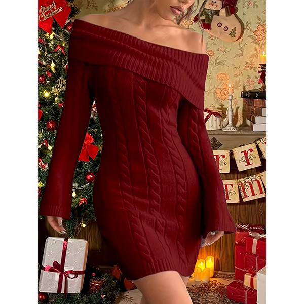 TRUI-JURK MET OFF-THE-SHOULDER EN KABELGEBREID